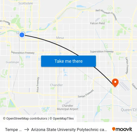 Tempe Tc to Arizona State University Polytechnic campus map