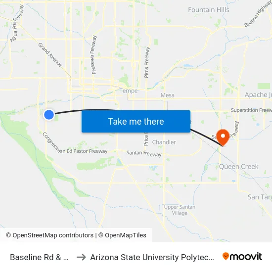 Baseline Rd & 47th Av to Arizona State University Polytechnic campus map