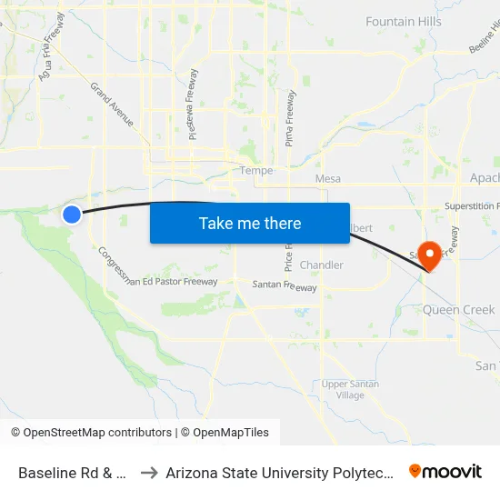 Baseline Rd & 75th Av to Arizona State University Polytechnic campus map
