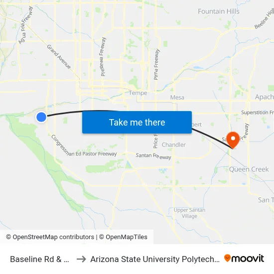 Baseline Rd & 68th Dr to Arizona State University Polytechnic campus map