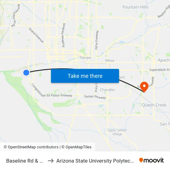 Baseline Rd & 67th Av to Arizona State University Polytechnic campus map