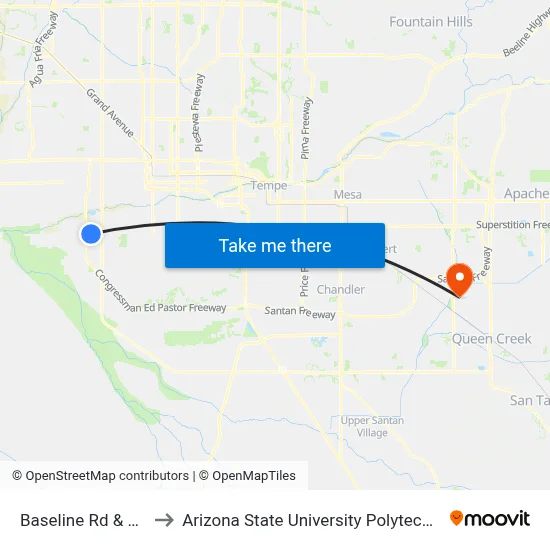 Baseline Rd & 59th Av to Arizona State University Polytechnic campus map