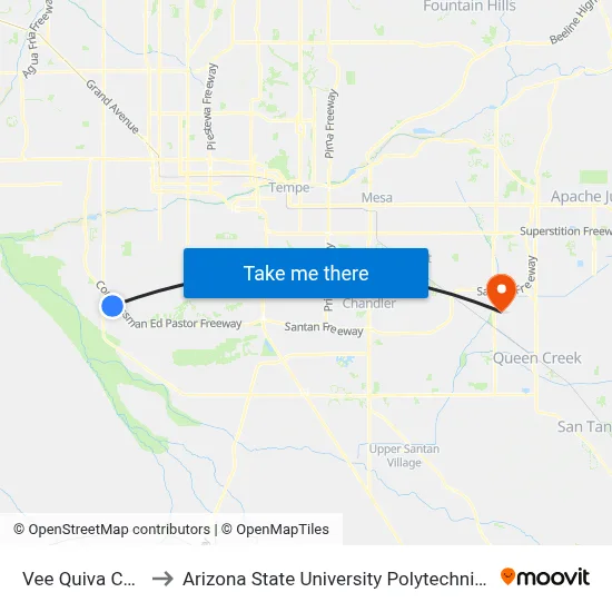Vee Quiva Casino to Arizona State University Polytechnic campus map