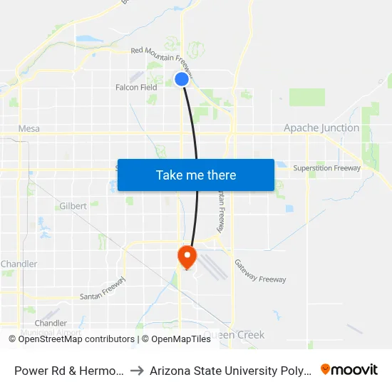 Power Rd & Hermosa Vista Dr to Arizona State University Polytechnic campus map