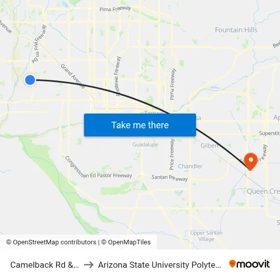 Camelback Rd & 99th Av to Arizona State University Polytechnic campus map