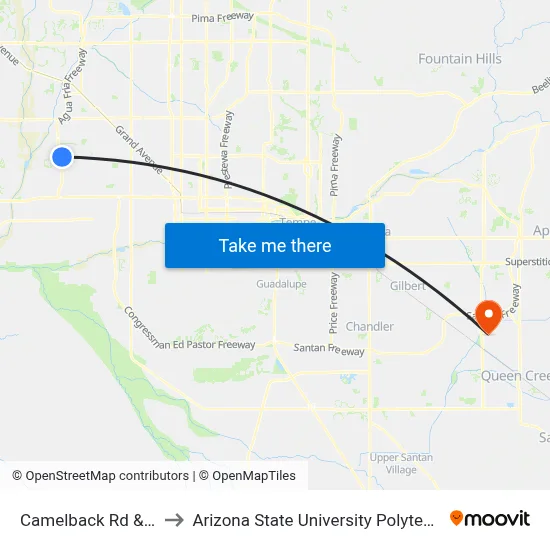 Camelback Rd & 95th Av to Arizona State University Polytechnic campus map