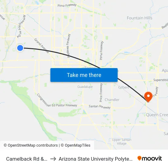 Camelback Rd & 91st Av to Arizona State University Polytechnic campus map