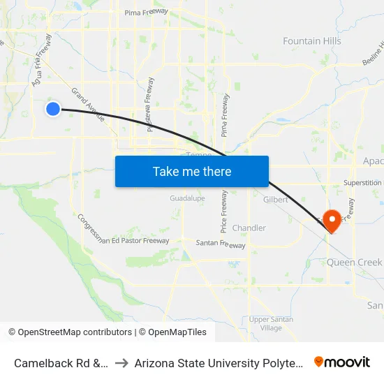Camelback Rd & 78th Av to Arizona State University Polytechnic campus map