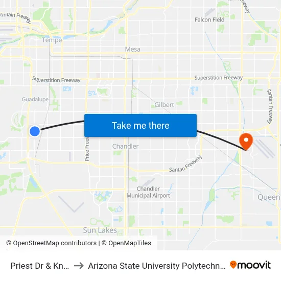 Priest Dr & Knox Rd to Arizona State University Polytechnic campus map