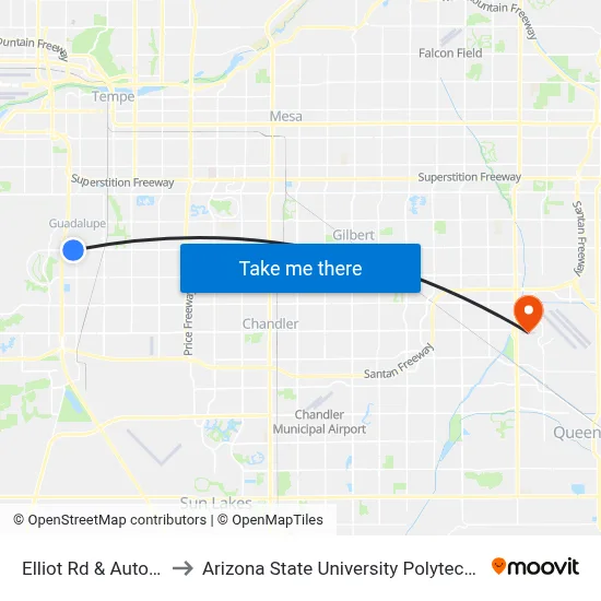 Elliot Rd & Autoplex Lp to Arizona State University Polytechnic campus map