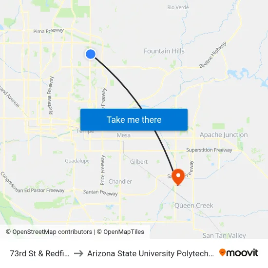 73rd St & Redfield Rd to Arizona State University Polytechnic campus map