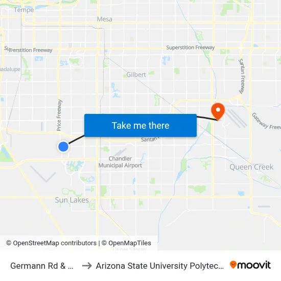 Germann Rd & Price Rd to Arizona State University Polytechnic campus map
