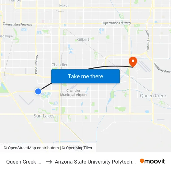 Queen Creek & Price to Arizona State University Polytechnic campus map
