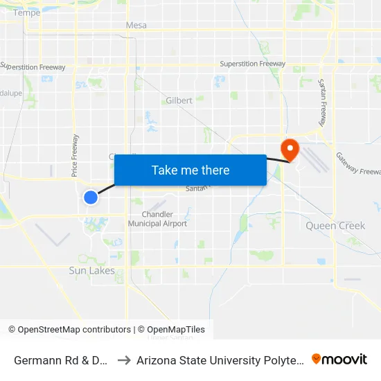 Germann Rd & Dobson Rd to Arizona State University Polytechnic campus map