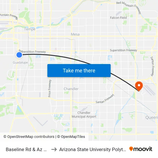 Baseline Rd & Az Mills South to Arizona State University Polytechnic campus map