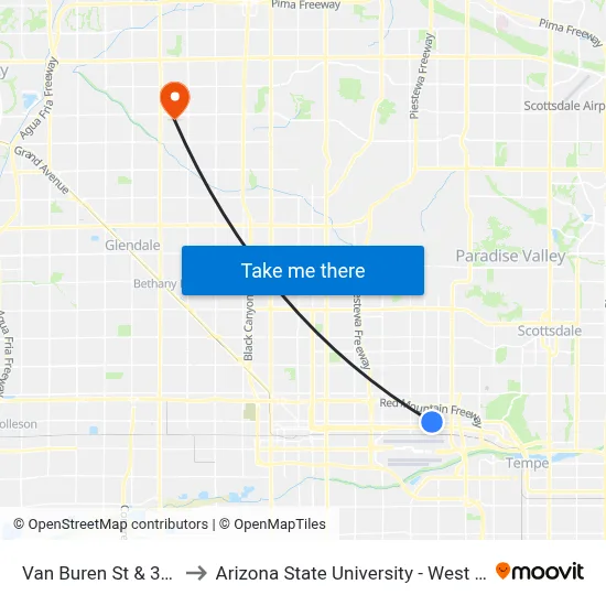 Van Buren St & 38th St to Arizona State University - West Campus map