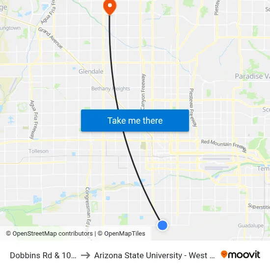 Dobbins Rd & 10th Av to Arizona State University - West Campus map