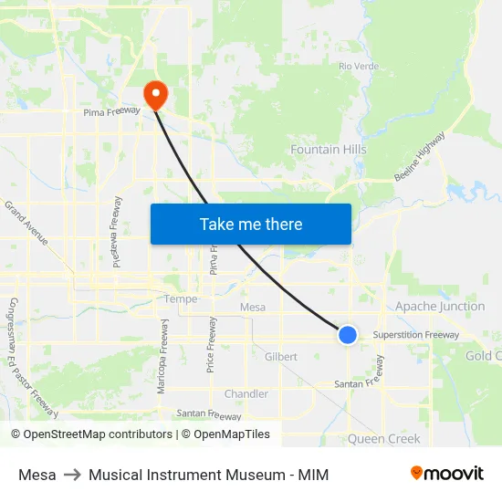Mesa to Musical Instrument Museum - MIM map