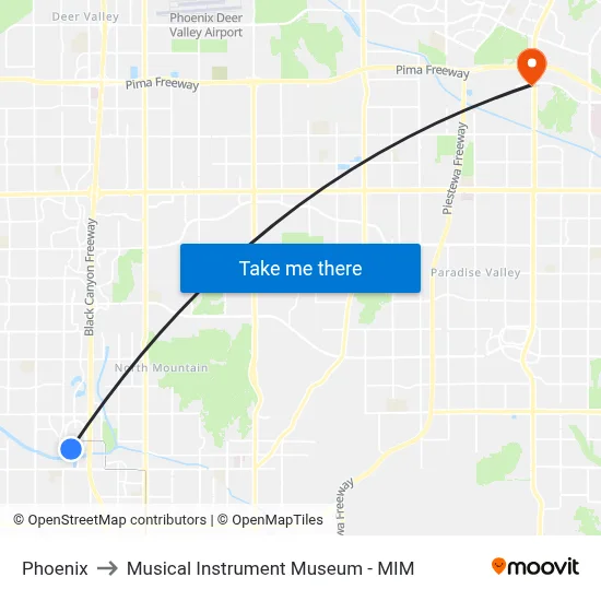 Phoenix to Musical Instrument Museum - MIM map