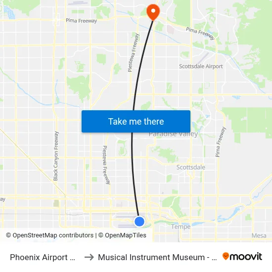 Phoenix Airport PHX to Musical Instrument Museum - MIM map