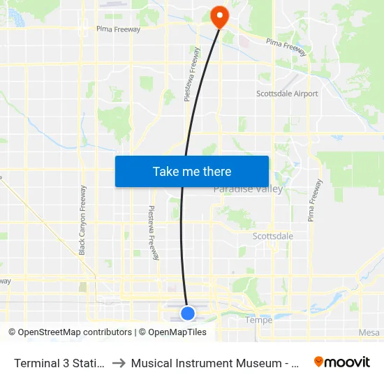 Terminal 3 Station to Musical Instrument Museum - MIM map