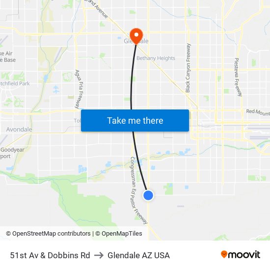 51st Av & Dobbins Rd to Glendale AZ USA map