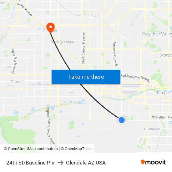 24th St/Baseline Pnr to Glendale AZ USA map
