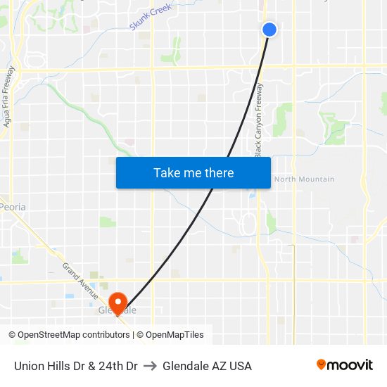 Union Hills Dr & 24th Dr to Glendale AZ USA map