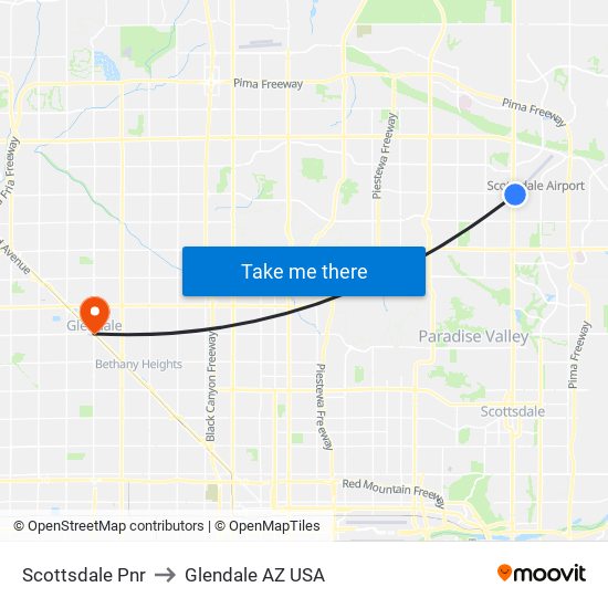 Scottsdale Pnr to Glendale AZ USA map