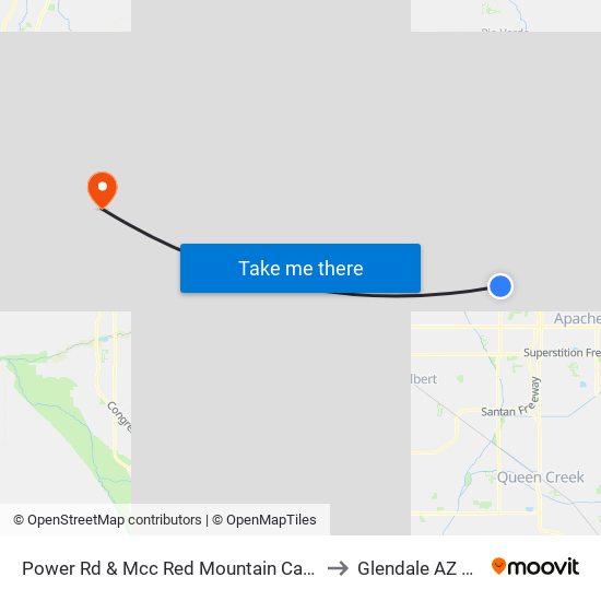 Power Rd & Mcc Red Mountain Campus to Glendale AZ USA map