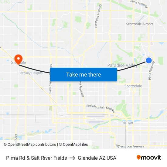 Pima Rd & Salt River Fields to Glendale AZ USA map