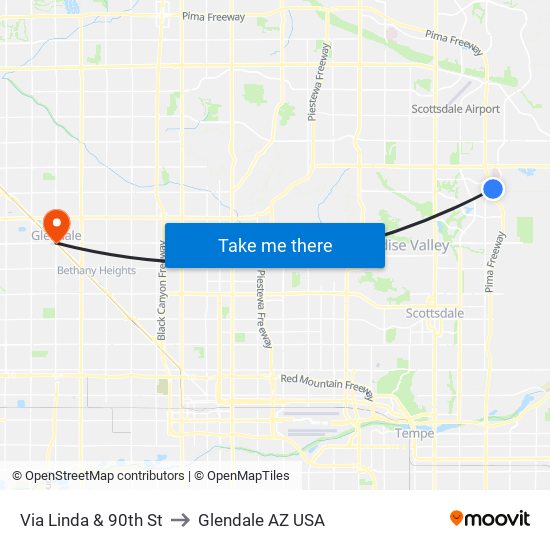 Via Linda & 90th St to Glendale AZ USA map
