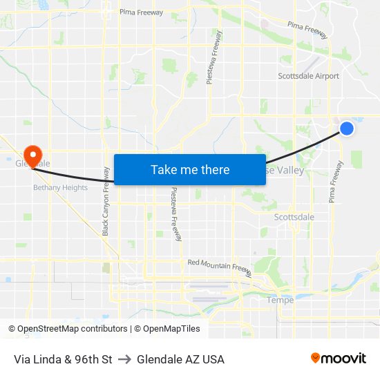 Via Linda & 96th St to Glendale AZ USA map