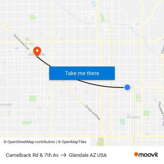 Camelback Rd & 7th Av to Glendale AZ USA map