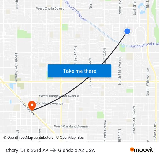 Cheryl Dr & 33rd Av to Glendale AZ USA map