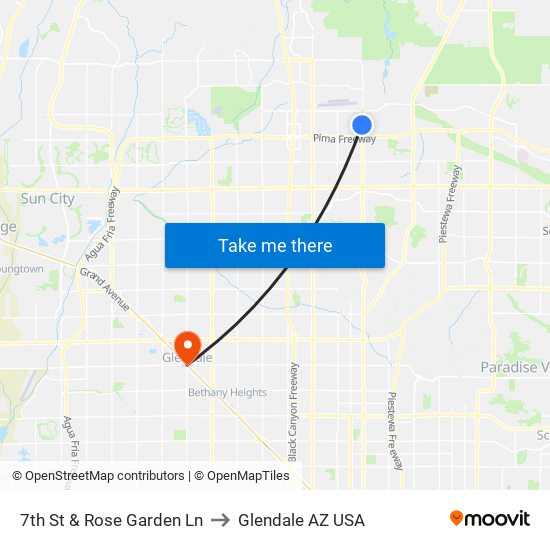 7th St & Rose Garden Ln to Glendale AZ USA map
