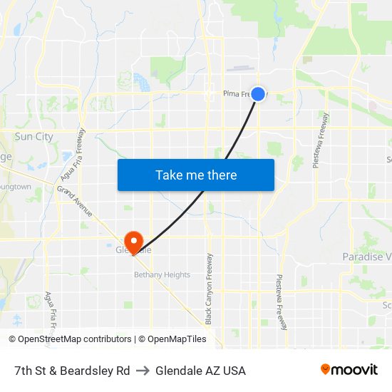7th St & Beardsley Rd to Glendale AZ USA map
