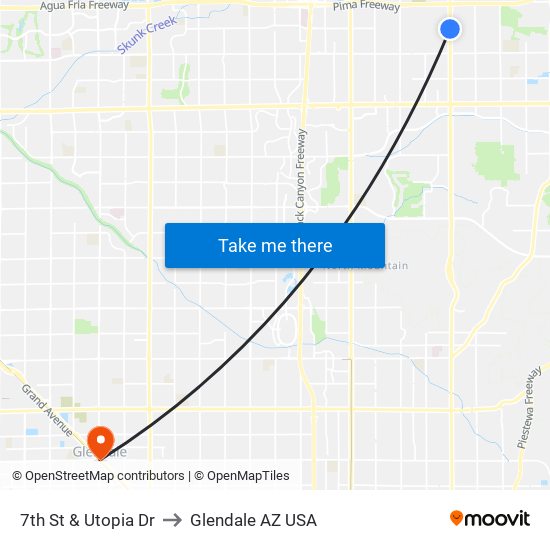 7th St & Utopia Dr to Glendale AZ USA map