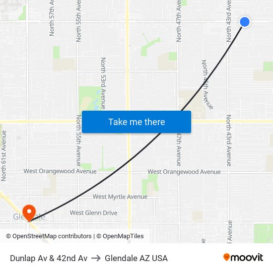 Dunlap Av & 42nd Av to Glendale AZ USA map