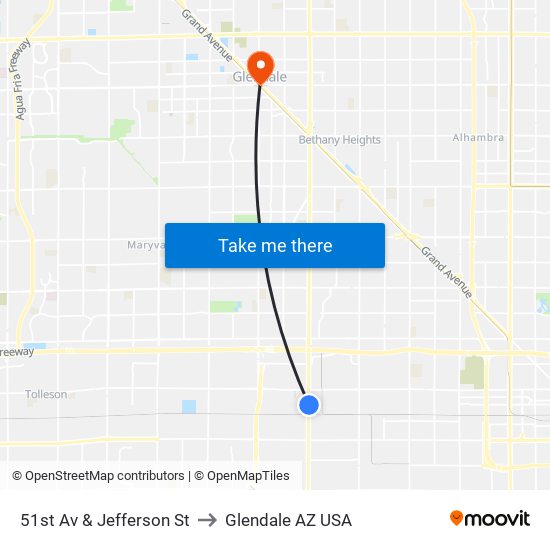 51st Av & Jefferson St to Glendale AZ USA map