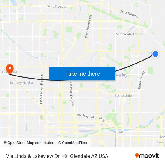 Via Linda & Lakeview Dr to Glendale AZ USA map