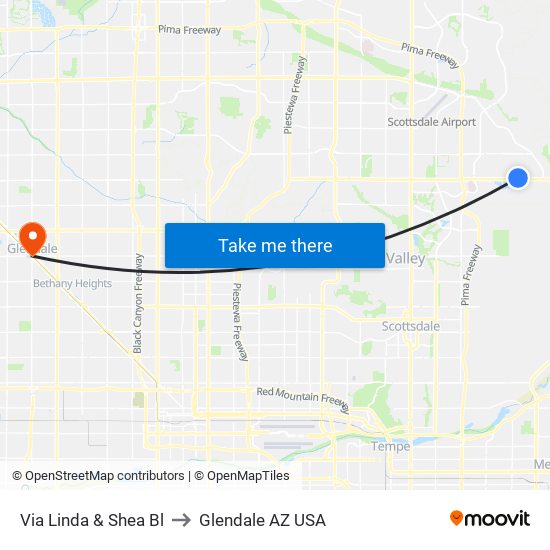 Via Linda & Shea Bl to Glendale AZ USA map