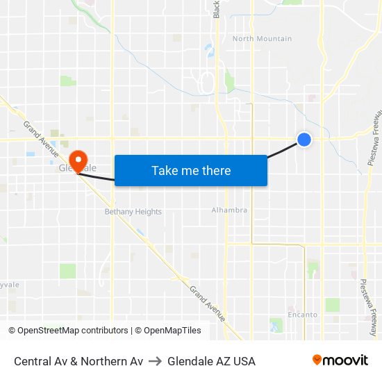 Central Av & Northern Av to Glendale AZ USA map