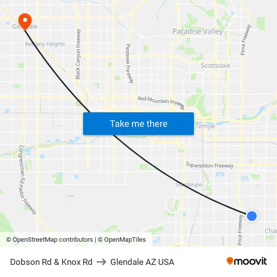 Dobson Rd & Knox Rd to Glendale AZ USA map