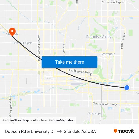 Dobson Rd & University Dr to Glendale AZ USA map