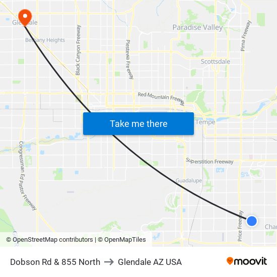 Dobson Rd & 855 North to Glendale AZ USA map