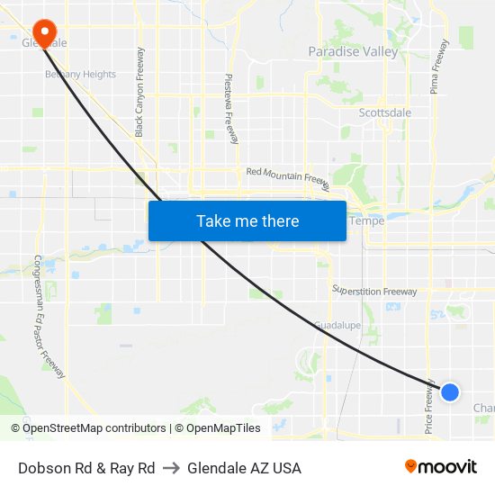 Dobson Rd & Ray Rd to Glendale AZ USA map