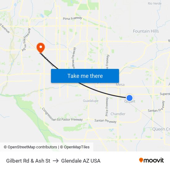 Gilbert Rd & Ash St to Glendale AZ USA map
