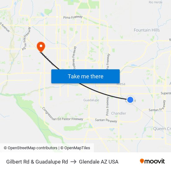 Gilbert Rd & Guadalupe Rd to Glendale AZ USA map