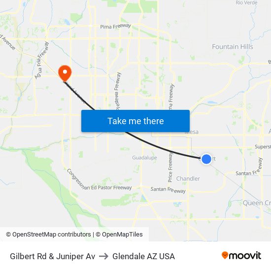 Gilbert Rd & Juniper Av to Glendale AZ USA map